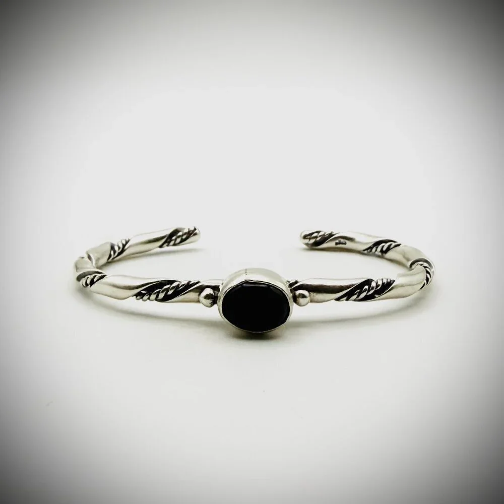 Sterling Twisted Rope Black Onyx Cuff Bracelet 6